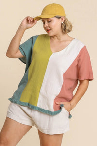Umgee Vertically Striped Color Block Top in Mint and Peach Shirts & Tops Umgee   