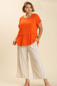 Umgee Gauze Short Sleeve Top in Orange Shirts & Tops Umgee   