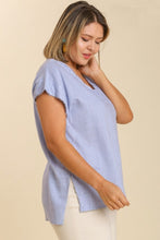 Load image into Gallery viewer, Umgee Linen Blend Top with Lace Tape Details in Light Denim Top Umgee   

