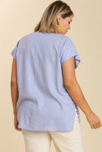 Load image into Gallery viewer, Umgee Linen Blend Top with Lace Tape Details in Light Denim Top Umgee   
