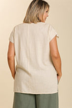 Load image into Gallery viewer, Umgee Linen Blend Top with Lace Tape Details in Oatmeal Top Umgee   
