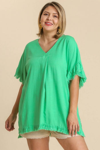 Umgee Ruffled Tunic Top in Lime Green FINAL SALE  Umgee   