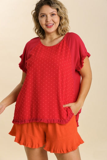 Umgee Top with Polka Dot Detail in Red  Umgee   
