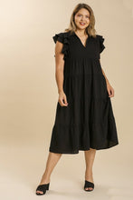 Load image into Gallery viewer, Umgee Tiered Midi Dress with Ruffled Sleeves in Black Dresses Umgee   
