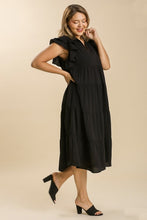 Load image into Gallery viewer, Umgee Tiered Midi Dress with Ruffled Sleeves in Black Dresses Umgee   
