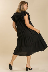 Umgee Tiered Midi Dress with Ruffled Sleeves in Black Dresses Umgee   