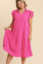 Load image into Gallery viewer, Umgee Tiered Midi Dress with Ruffled Sleeves in Hot Pink Dresses Umgee   
