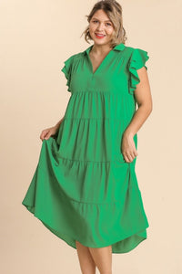 Umgee Tiered Midi Dress with Ruffled Sleeves in Kelly Green – June Adel