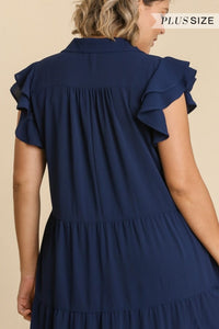 Umgee Tiered Midi Dress with Ruffled Sleeves in Navy Blue ON ORDER Dresses Umgee   