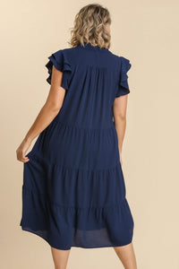 Umgee Tiered Midi Dress with Ruffled Sleeves in Navy Blue ON ORDER Dresses Umgee   