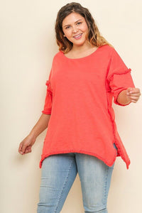Umgee Strawberry Tunic Top with Frayed Details Tops Umgee   