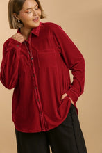 Load image into Gallery viewer, Umgee Velvet Button Front Top in Deep Red Top Umgee   
