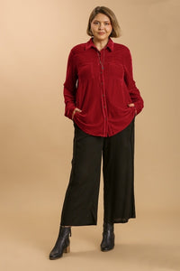 Umgee Velvet Button Front Top in Deep Red Top Umgee   