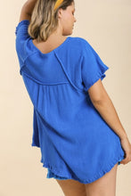 Load image into Gallery viewer, Umgee Cobalt Blue Top with Fringe Trim FINAL SALE Tops Umgee   
