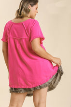 Load image into Gallery viewer, Umgee Bubble Pink Top with Fringe Trim FINAL SALE Tops Umgee   
