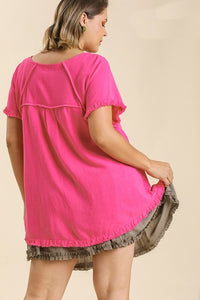 Umgee Bubble Pink Top with Fringe Trim FINAL SALE Tops Umgee   