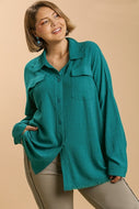 Umgee Button Front Linen Blend Top in Teal FINAL SALE Shirts & Tops Umgee   