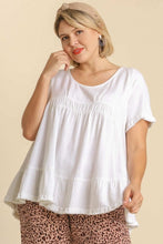 Load image into Gallery viewer, Umgee Linen Blend Top in Off White with Ruffled Hem Top Umgee   
