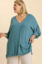 Load image into Gallery viewer, Umgee Dusty Blue Linen Blend Tunic Top Tops Umgee   
