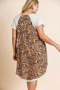 Umgee Oatmeal Dress with Animal Print Back FINAL SALE Dresses Umgee   
