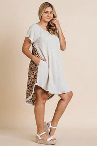 Umgee Oatmeal Dress with Animal Print Back FINAL SALE Dresses Umgee   