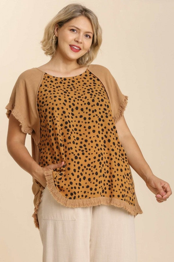 Umgee Ochre Top with Dalmatian Print FINAL SALE