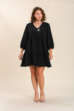 Load image into Gallery viewer, Umgee V-neck Tiered Dress with 3/4 Sleeve in Black Dress Umgee   

