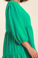 Umgee V-neck Tiered Dress with 3/4 Sleeve in Mint Green FINAL SALE Dress Umgee   