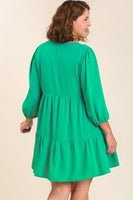 Umgee V-neck Tiered Dress with 3/4 Sleeve in Mint Green FINAL SALE Dress Umgee   