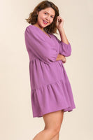 Umgee V-neck Tiered Dress with 3/4 Sleeve in Orchid Dress Umgee   