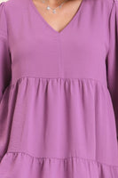 Umgee V-neck Tiered Dress with 3/4 Sleeve in Orchid Dress Umgee   