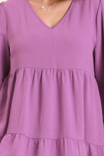 Load image into Gallery viewer, Umgee V-neck Tiered Dress with 3/4 Sleeve in Orchid Dress Umgee   
