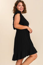 Load image into Gallery viewer, Umgee Linen Blend Dress with Button Details and Ruffled Sleeves in Black Dress Umgee   
