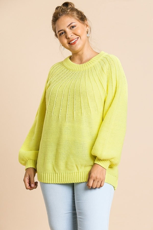 Umgee Yellow Neon Puff Sleeve Sweater Tops Umgee   