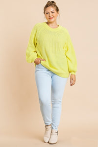 Umgee Yellow Neon Puff Sleeve Sweater Tops Umgee   