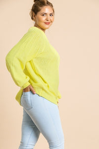 Umgee Yellow Neon Puff Sleeve Sweater Tops Umgee   