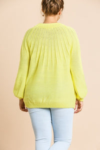 Umgee Yellow Neon Puff Sleeve Sweater Tops Umgee   