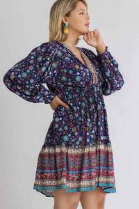 Umgee Floral Print Dress in Sapphire Mix  Umgee   