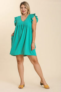 Umgee Dress with Short Ruffled Sleeves in Jade Dresses Umgee   
