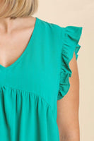 Umgee Dress with Short Ruffled Sleeves in Jade Dresses Umgee   