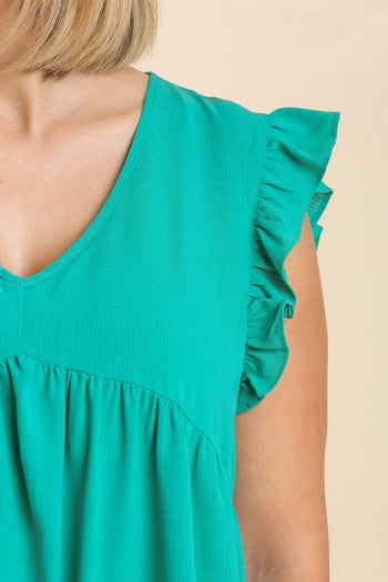 Umgee Dress with Short Ruffled Sleeves in Jade Dresses Umgee   