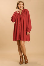 Load image into Gallery viewer, Umgee Brick Linen Blend Dress with Sheer Eyelet Detail Dresses Umgee   
