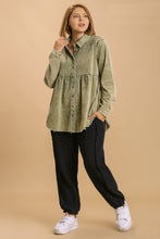 Load image into Gallery viewer, Umgee Mineral Washed Tunic Top with Frayed Hem in Olive Shirts &amp; Tops Umgee   
