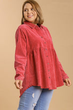 Load image into Gallery viewer, Umgee Mineral Washed Tunic Top with Frayed Hem in Red Shirts &amp; Tops Umgee   
