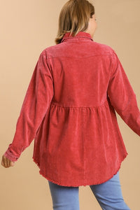 Umgee Mineral Washed Tunic Top with Frayed Hem in Red Shirts & Tops Umgee   