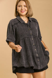 Umgee Mineral Wash Baby Doll Tunic Top in Black Shirts & Tops Umgee   