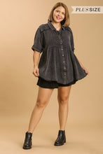 Load image into Gallery viewer, Umgee Mineral Wash Baby Doll Tunic Top in Black Shirts &amp; Tops Umgee   
