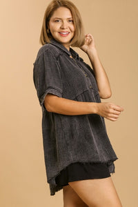 Umgee Mineral Wash Baby Doll Tunic Top in Black Shirts & Tops Umgee   