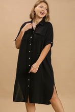 Load image into Gallery viewer, Umgee Gauze Midi Dress with Pocket Details and Frayed Trim in Black FINAL SALE Dress Umgee   
