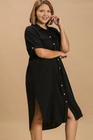 Umgee Gauze Midi Dress with Pocket Details and Frayed Trim in Black FINAL SALE Dress Umgee   